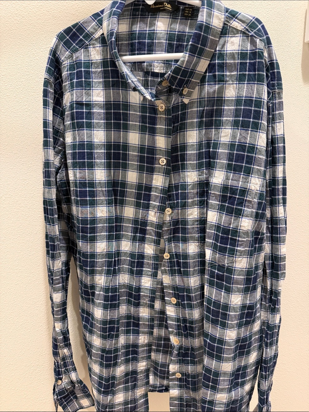 Massimo Dutti Navy and White Plaid Button-Down Shirt Boys